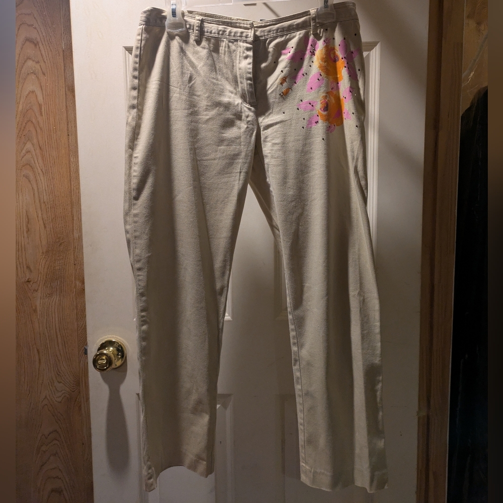 Express Beige Chinos with Pink and Orange Accents